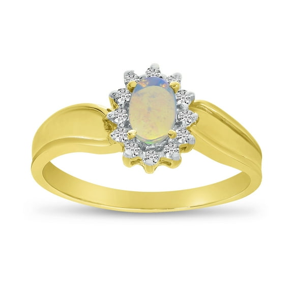 14k Yellow Gold Oval Opal And Diamond Ring
