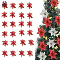 Luxtrada 5.9 Inch Glitter Artifical Wedding Christmas Flowers Glitter Poinsettia Christmas Tree Ornaments Pack of 24(Red)