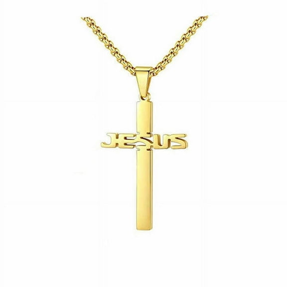 14K Yellow Gold Long JESUS CROSS Necklaces for Men Jewelry Golden Silver Color Chain Necklaces Jewelry