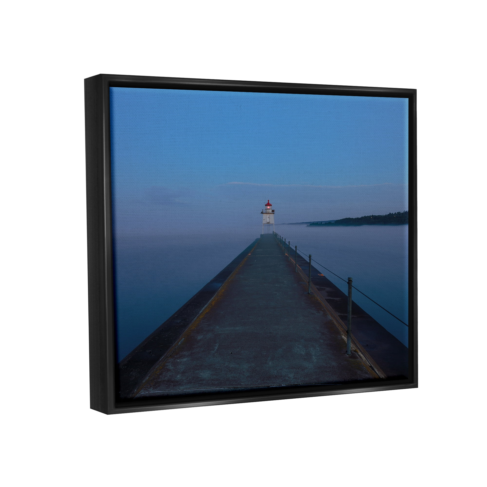 Stupell Industries Lighthouse at Night Landscape Photography Black Floater Framed Canvas Art Print Wall Art, 31 x 25