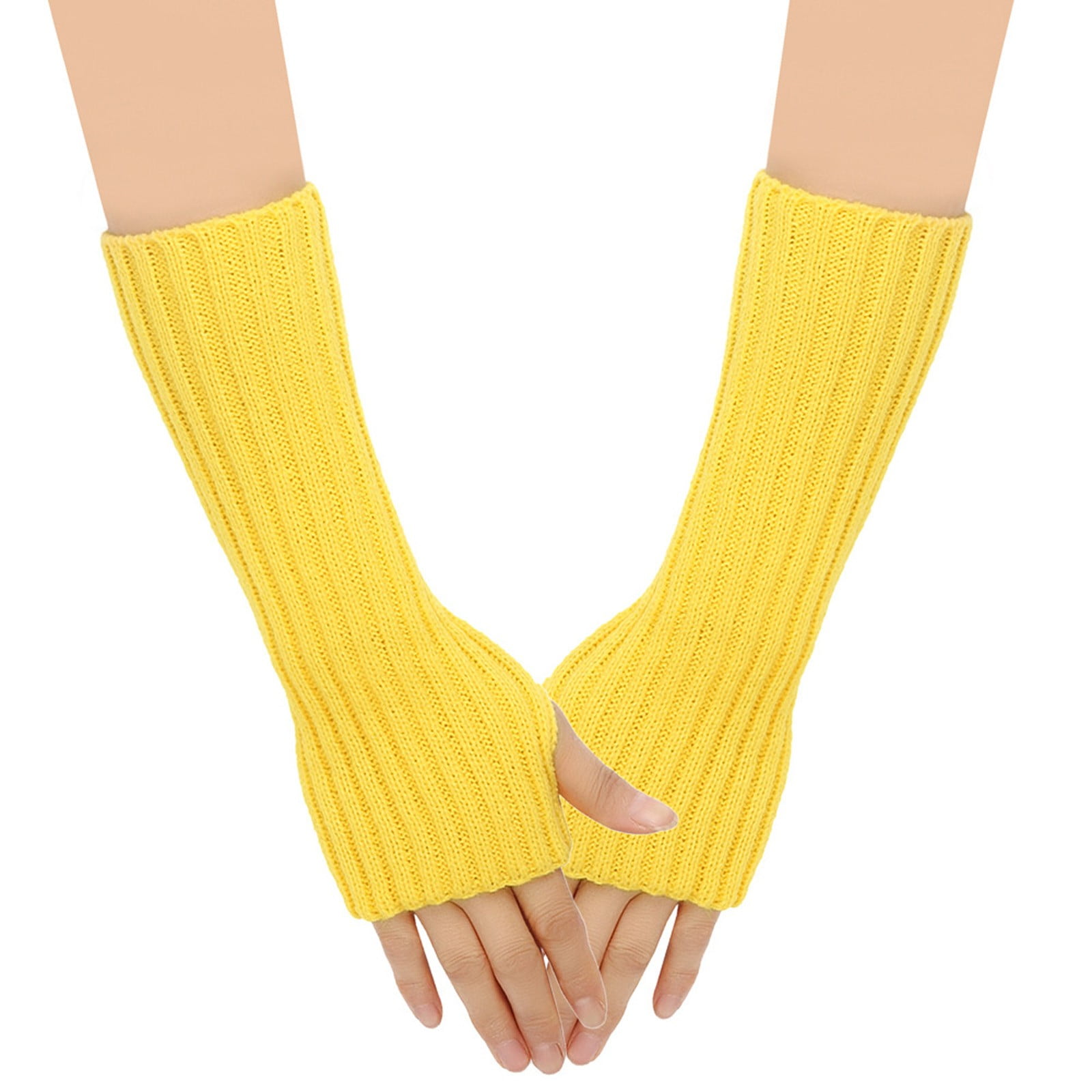 XMMSWDLA Fingerless Gloves Winter Warm Fingerless Mittens For Women Hand Crochet Knit Gloves Open Fingers Work Gloves Women Yellow