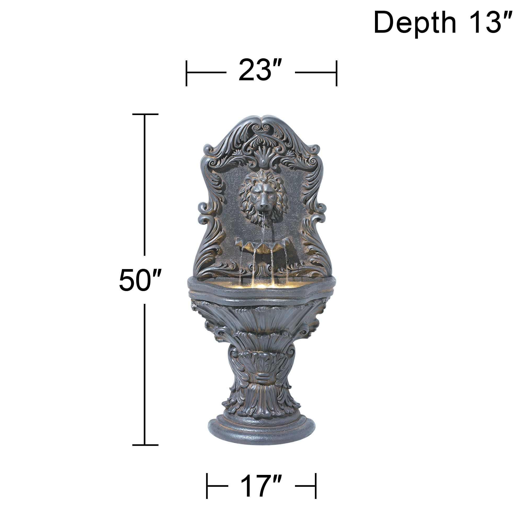 Royal Lion Acanthus 50" High Large Italian Indoor Outdoor Decor Faux Stone Floor Fountain with Light LED