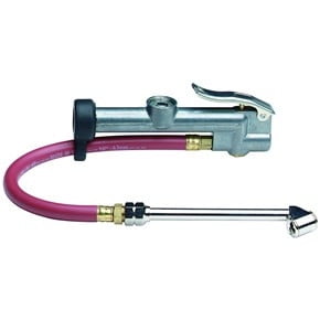 Tru Flate Tire Pressure Gauge 17-850 Deluxe Series; Inflator Gauge; 10-120 Pounds Per Square Inch PSI; Die Cast Zinc; With 12 Inch Hose/Dual Foot Chuck/Rubber Bumper Guard; Carded Packaging