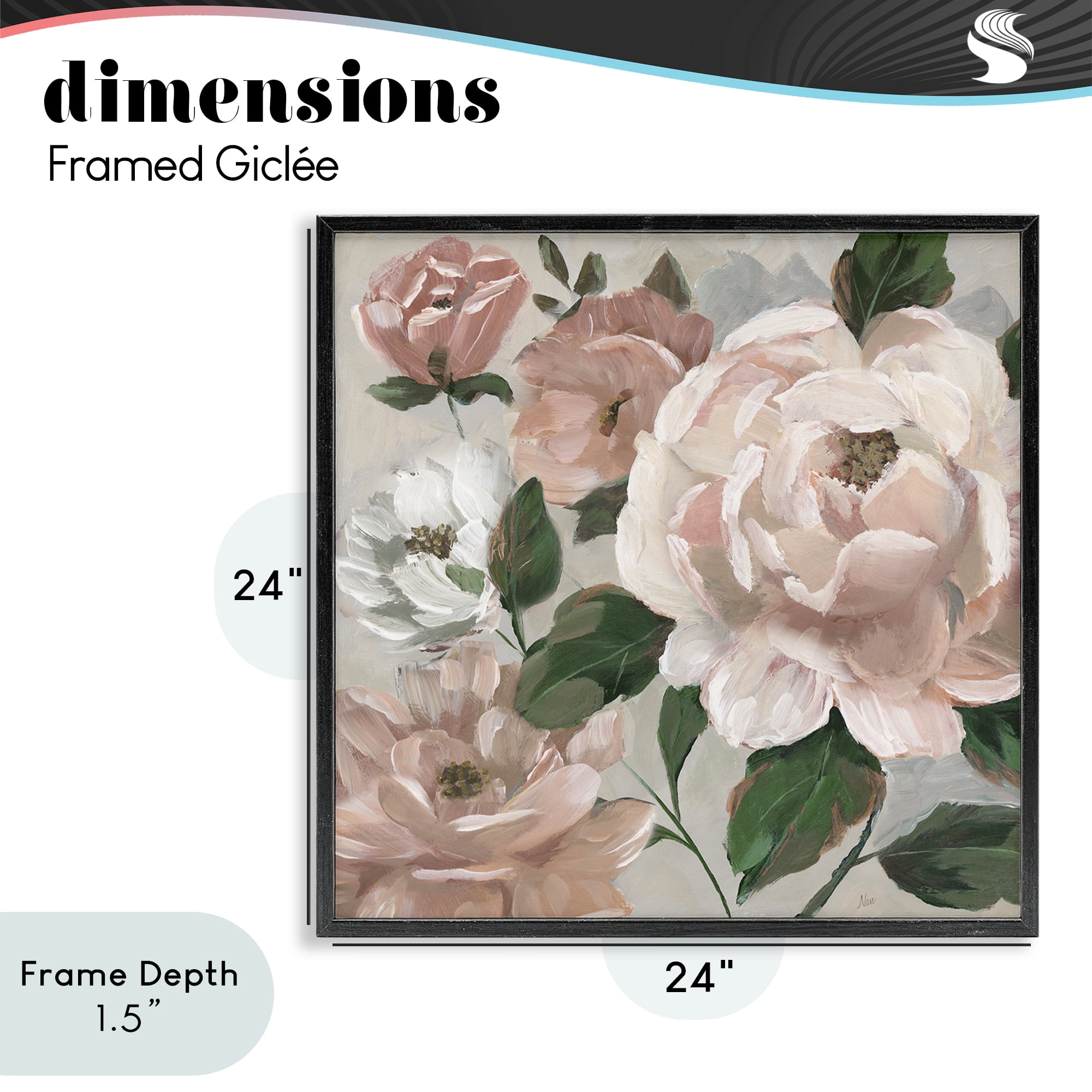 Stupell Industries Delicate Blush Peonies with Leaves Black Framed Giclee Art, design by Nan