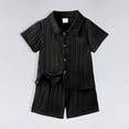 thumbnail image 5 of Gyexs Boys 2 Piece Summer Outfits Beach Vacation Sets Textured Linen Short Sleeve Button Down Shirts and Shorts Clothing Set Black, 3-4 Years, 5 of 5