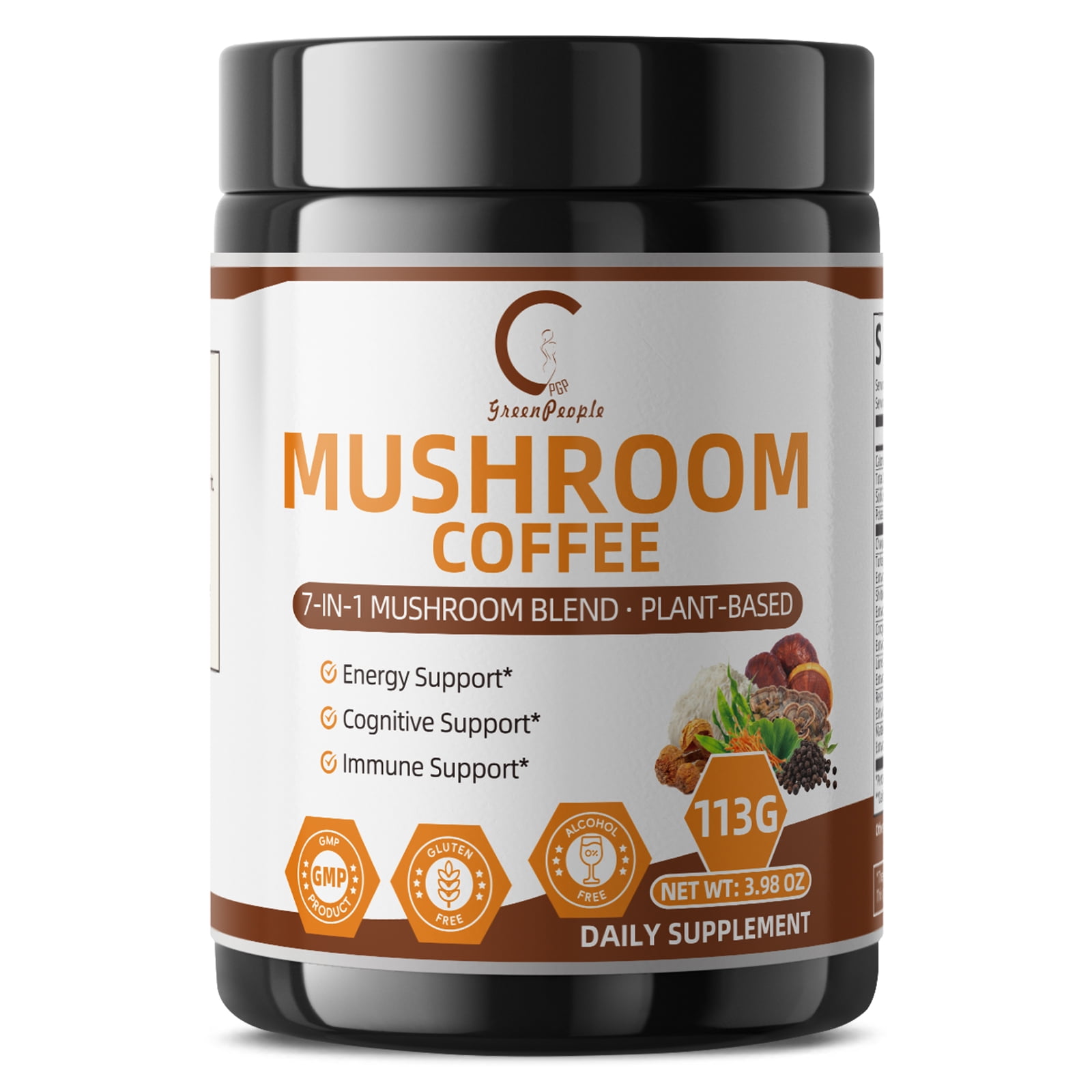 Mushroom Coffee Powders | Mushroom Supplement 7 Superfood Mix with Lion's Mane, Reishi, Chaga, Cordyceps, Shiitake, Maitake & Turkey Tail - 113g (3.98oz)