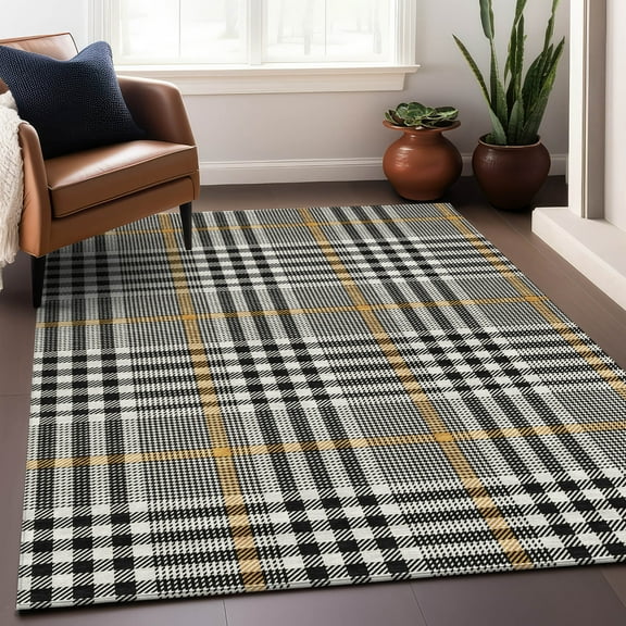 Addison Rugs Chantille Indoor/Outdoor Transitional Geometric, Abstract Black Washable Rectangle Rug, 10' x 14'