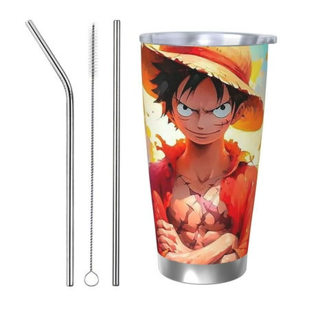 

One Piece Luffy Coffee Mug 20 Oz Insulated Stainless Steel Coffee Travel Mug | Vacuum Sealed Cartoon Design Bottle for Car & Gifts