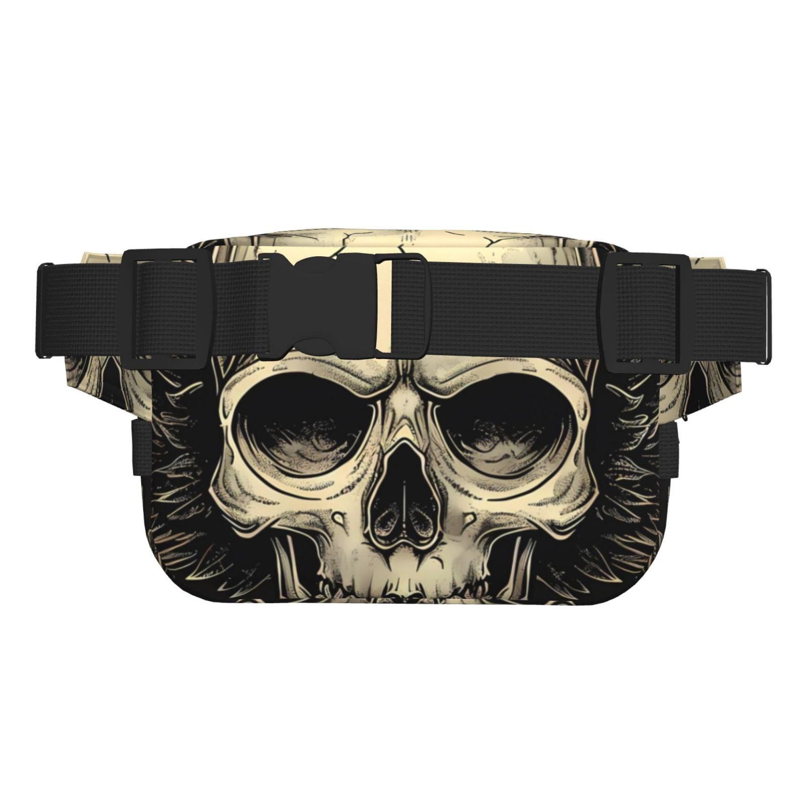 Fuzoiu Gothic Winged Skull Print Unisex Square Double Layer Waist Bag,Crossbody Fanny Pack Travel Workout Accessory