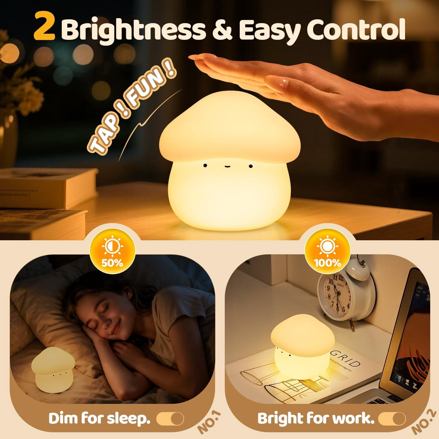 CATPAN Mushroom Lamp, Timer Mushroom Night Light for Kids, Dimmable & Easy Control Cute Lamp, Squishy Silicone Nightlight, Rechargeable Night Light for Baby Nursery, Cute Gifts Kawaii Decor