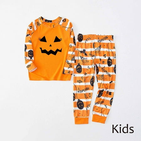 

Virmaxy Matching Halloween Pajamas for Family Holiday Two-piece Sets Toddler Kids Pumpkin Printed Striped Loungewear Long Sleeve Crew Neck Tops With Letter Printed Pants Set Orange-A 10