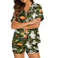 thumbnail image 2 of Halloween Pajamas Halloween Print Waist Button Short Sleeve Pajamas for Women Set, 2 of 3