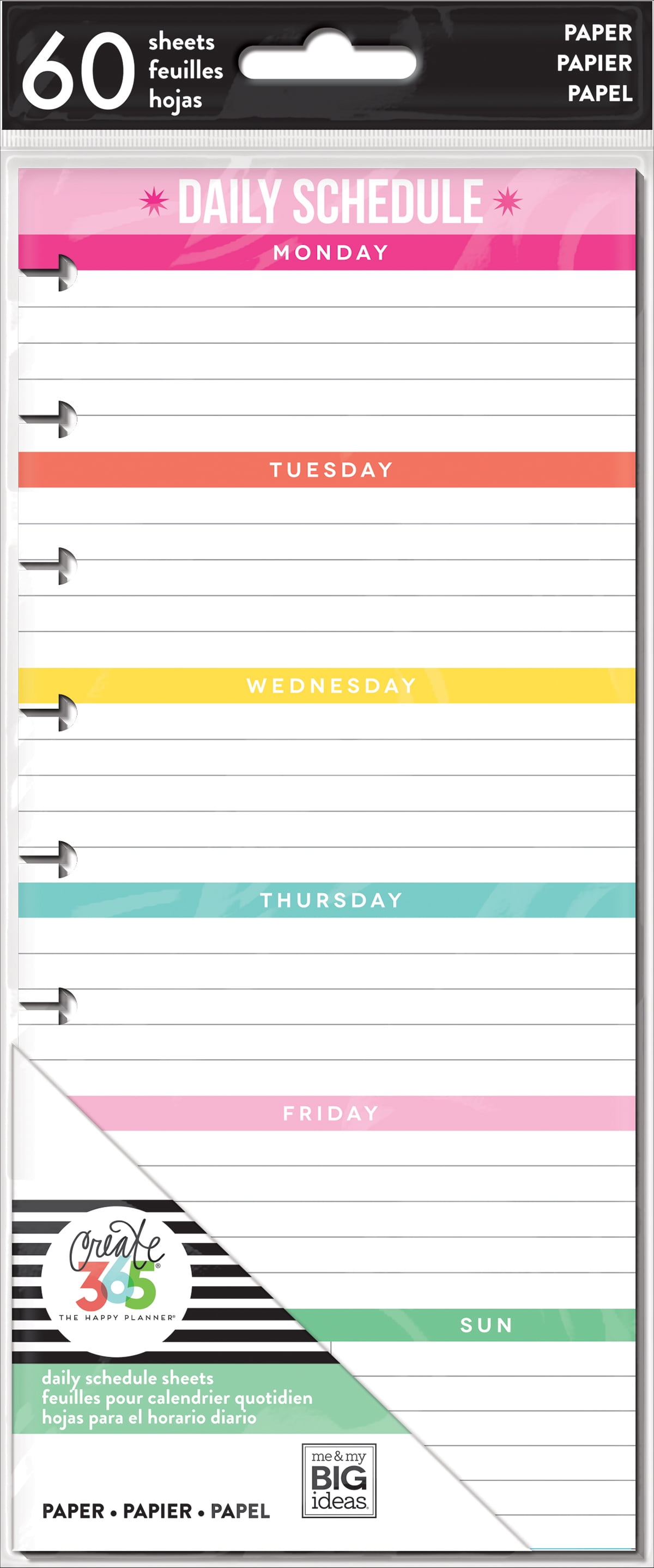 Happy Planner Medium Half Sheet Fill Paper 60/PkgDaily Schedule