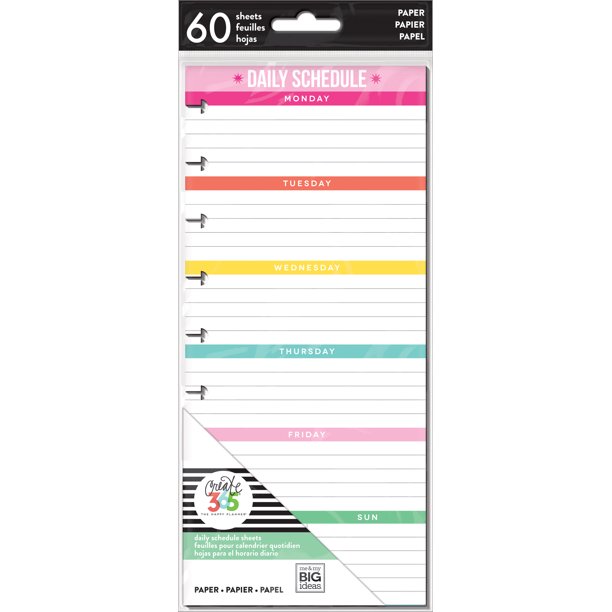 Happy Planner Medium Half Sheet Fill Paper 60/PkgDaily Schedule