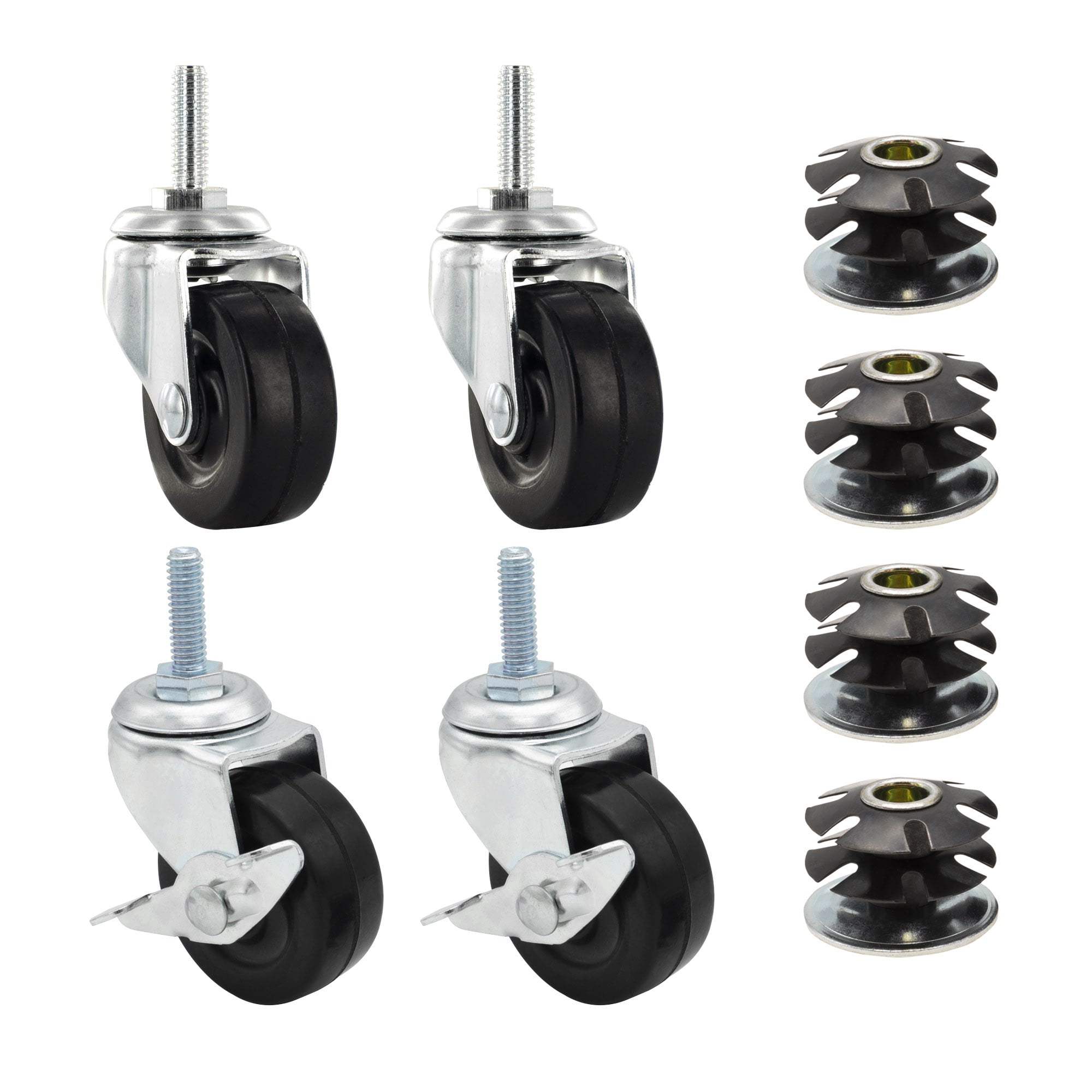 1 Inch Metal Round Double Star Caster Insert with 2 Inch Casters Without Brakes