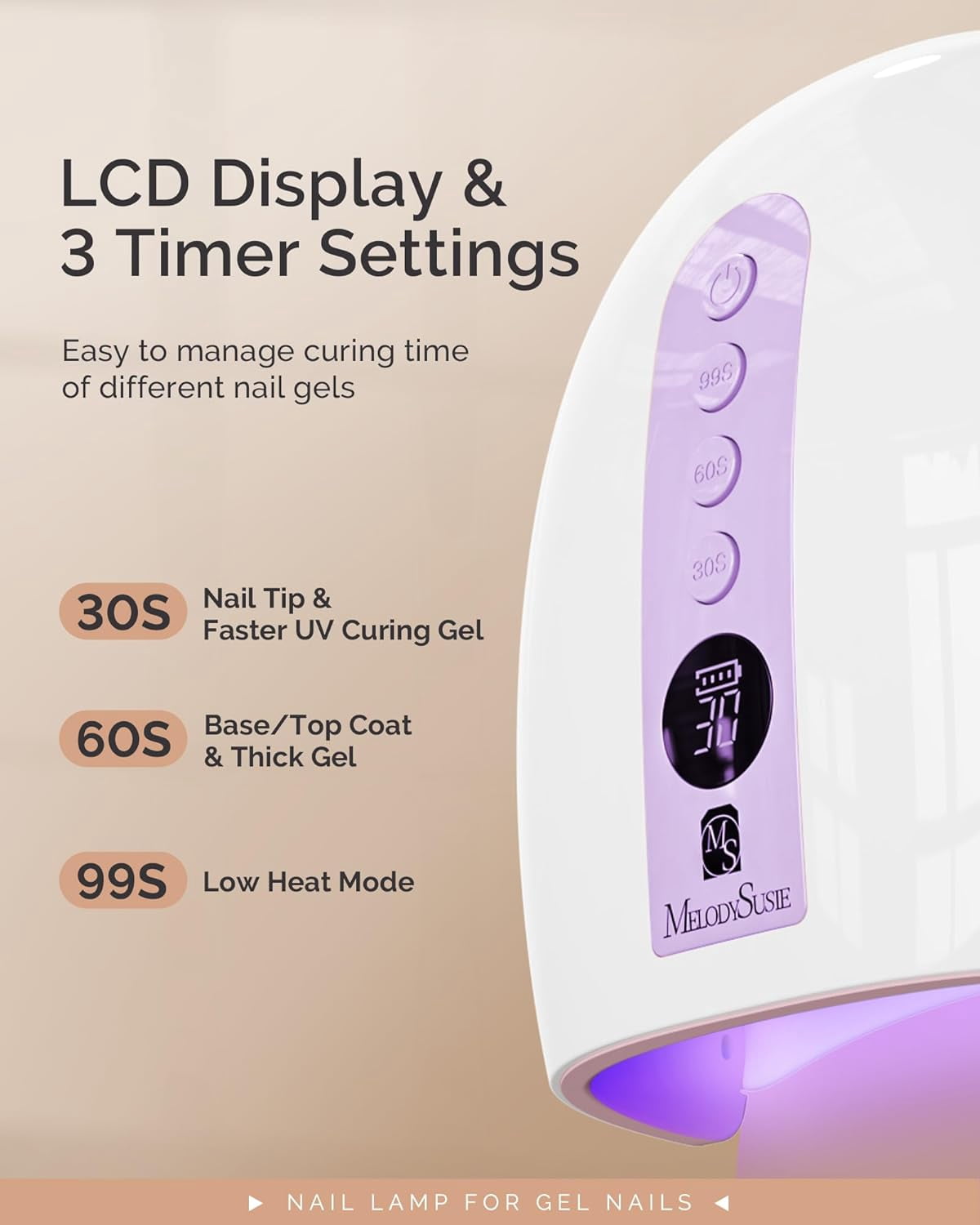 MelodySusie Rechargeable UV LED Nail Lamp,PLUS30GW Cordless UV Nail Light with 3 Timers & Smart Sensor Cures All Gels, Purple
