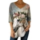 thumbnail image 3 of TaTaai Womens 3/4 Sleeve V Neck Printed Tops Casual Loose Fit Pullover Blouses Soft Lightweight Comfy Spring Summer Daily Wear Shirts for Women Gift, 3 of 5