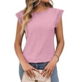 thumbnail image 2 of Women'S Tops Casual Crewneck Cap Sleeve Shirts Crochet Knit Texture Tank Top Blouses Pink L, 2 of 9