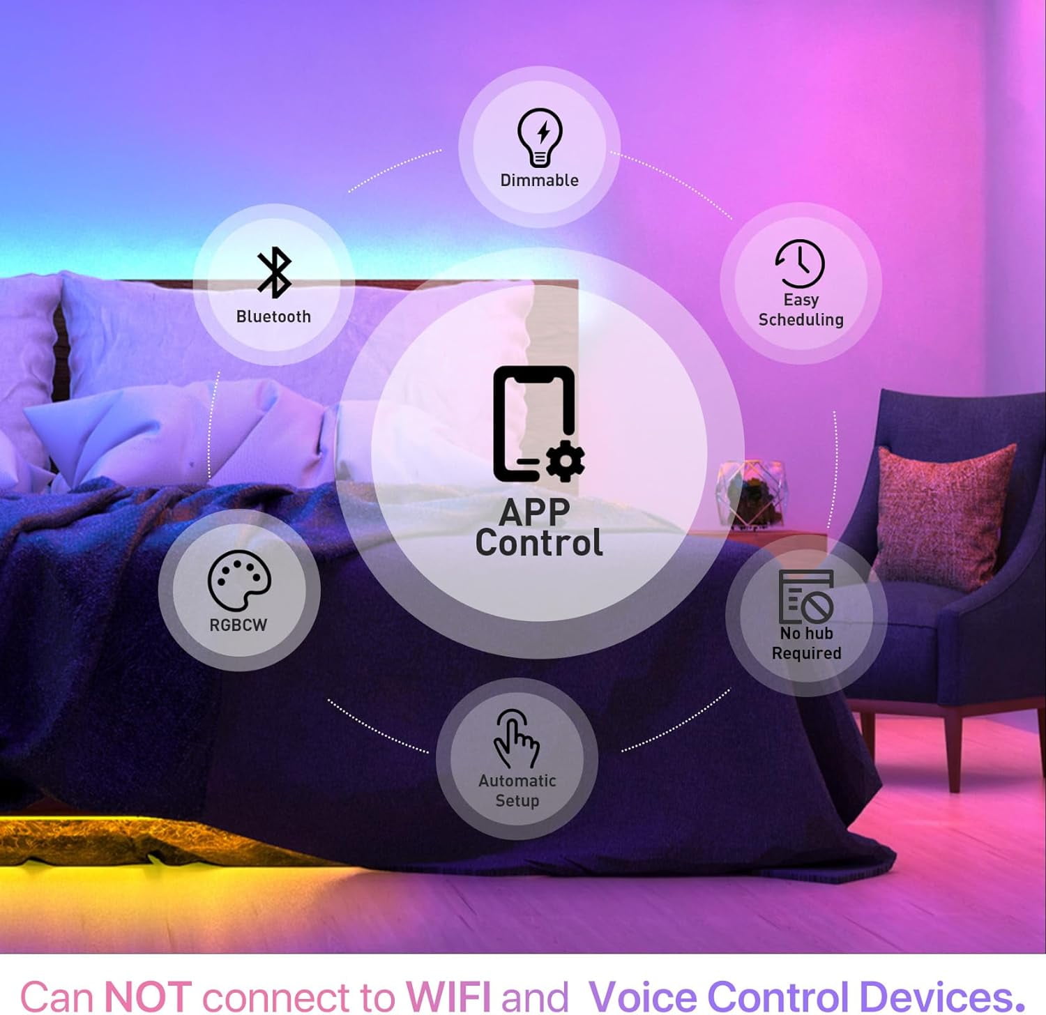 FEFEFW-Bluetooth Smart Light Bulb A19 E26,9W LED Light Bulb Color Changing APP Dimmable, 60W Equivalent RGBCW LED Bulb 900 Lumens Multicolor,2P (No WiFi Connection)