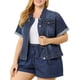 thumbnail image 1 of Chaqueta de mezclilla de manga corta con botones para mujer de tallas grandes Agnes Orinda en azul marino, 1 of 7