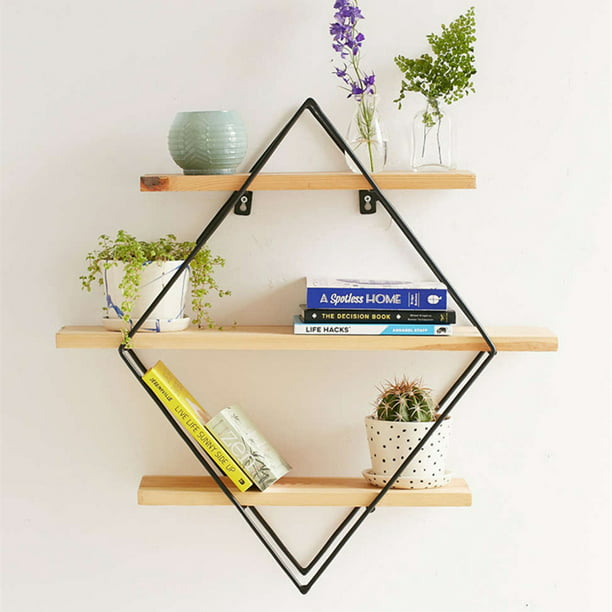 Metal Wood Round Rhombus Vintage, How To Hang Bookcase On Wall
