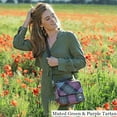 thumbnail image 2 of Glen Appin of Scotland Harris Tweed Bag 'Thurso' Square Handbag in Muted Green & Purple Tartan, 2 of 5