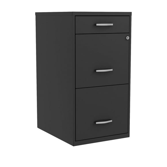 18" Deep 3 Drawer Metal Organizer File Cabinet with Pencil Drawer, Black