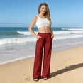 thumbnail image 2 of Nestiefly Cotton Linen Pants Women 2026 Summer Casual High Waist Straight Leg Trousers Lightweight Loose Pant with Pockets Wine 2XL, 2 of 7
