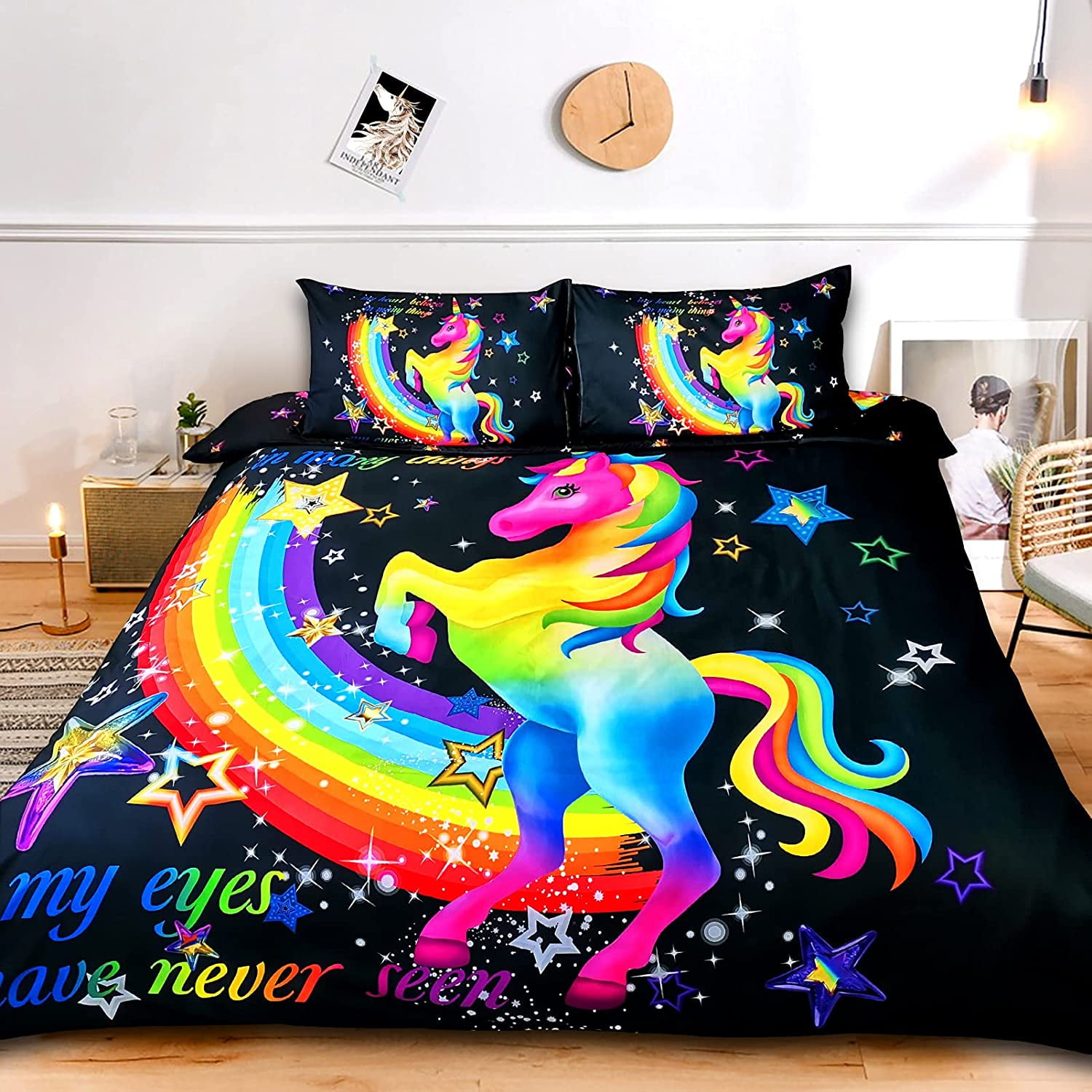 ZHH Unicorn Graphic Twin Size Duvet Cover Sets Cartoon Kids Bedding