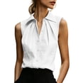 thumbnail image 3 of VBVC Women's Collared Button Down Sleeveless Blouse , Ladies' Pleated Front Work Office Tank Top , Linen Business Casual Tops For Women,White,S-2XL, 3 of 10