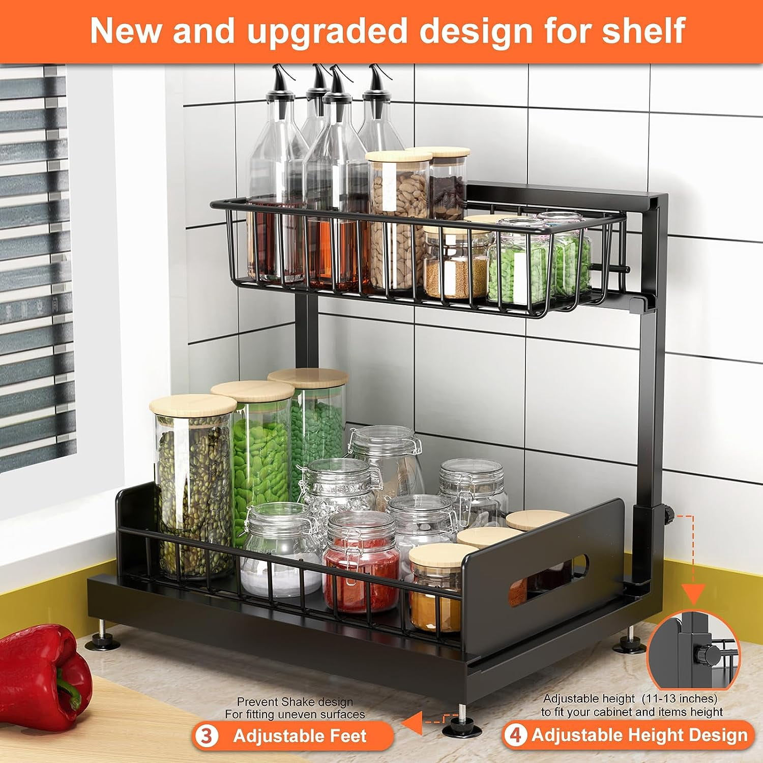 2 Pack Under Sink Organizers, Adjustable L Shape Pull Out Cabinet Storage for Kitchen Bathroom