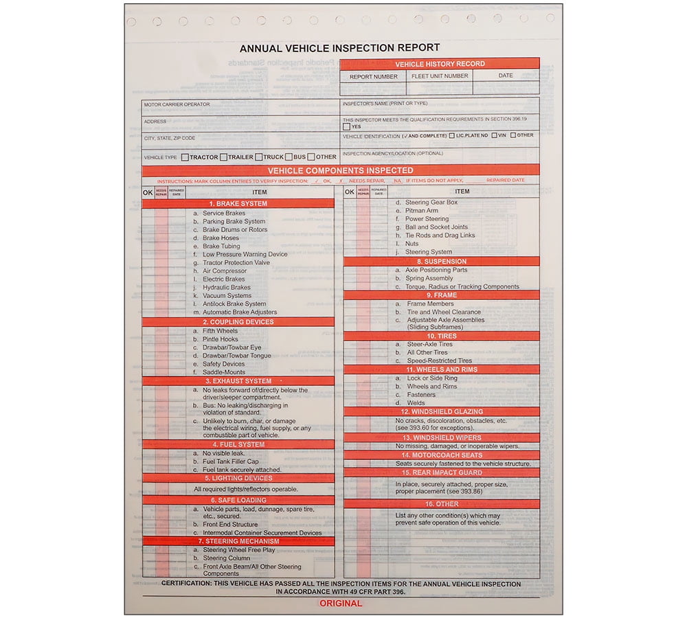 J.J. Keller 25-Pack Annual Vehicle Inspection Forms - DOT Compliant 3-Ply Carbon Forms