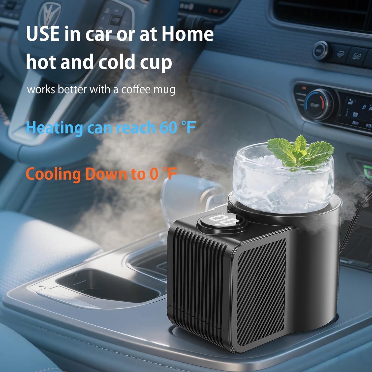 2-in-1  Car Cup Holder Cooler and Warmer with Temperature Control for Hot Cold Beverages