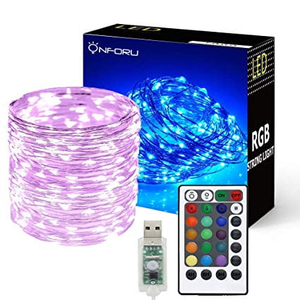 100 LED Starry Lights with Remote & Timer 16 Colors Changing Outdoor String Lights Parties Christmas Decor USB Powered IP65 Waterproof Copper Wire Lights for Bedroom Onforu 33ft RGB Fairy Lights 