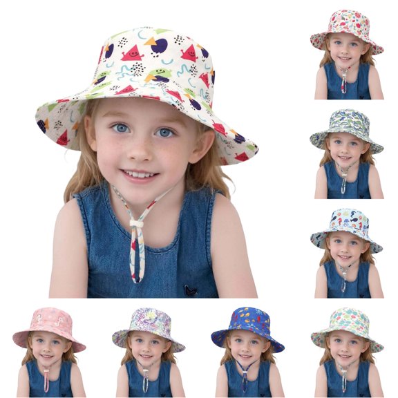 TBWNWG Kids Sun Hat Breathable Fisherman Cap Summer Beach Toddler Outdoor Casual Protective Wide Brim Adjustable Lightweight for Boys Girls,Sizes 6-24 Months