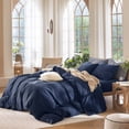 thumbnail image 3 of MooMee 100% Washed Cotton Duvet Cover Set Queen Size Linen Like Textured Breathable Lightweight 3-Piece (Solid Navy, 90"x90"), 3 of 7