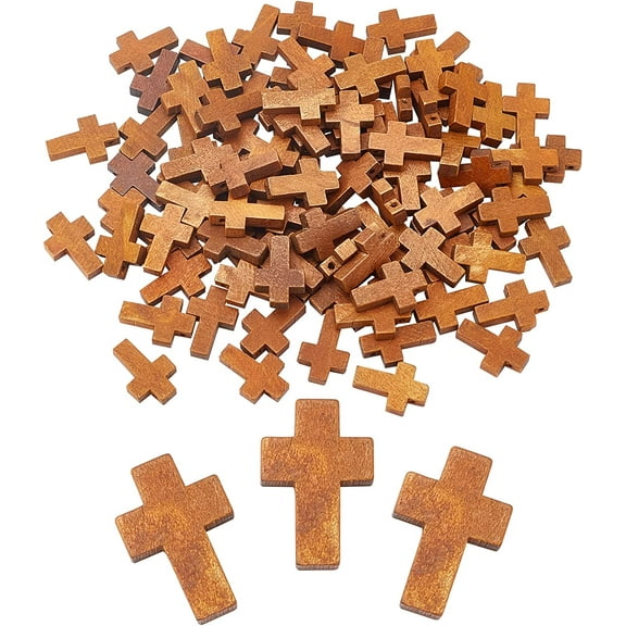 1bag 100pcs Wood Cross Pendants Wooden Small Cross Pendants for Party Favors Necklace Jewelry Making Craft Handmade Accessories Camel