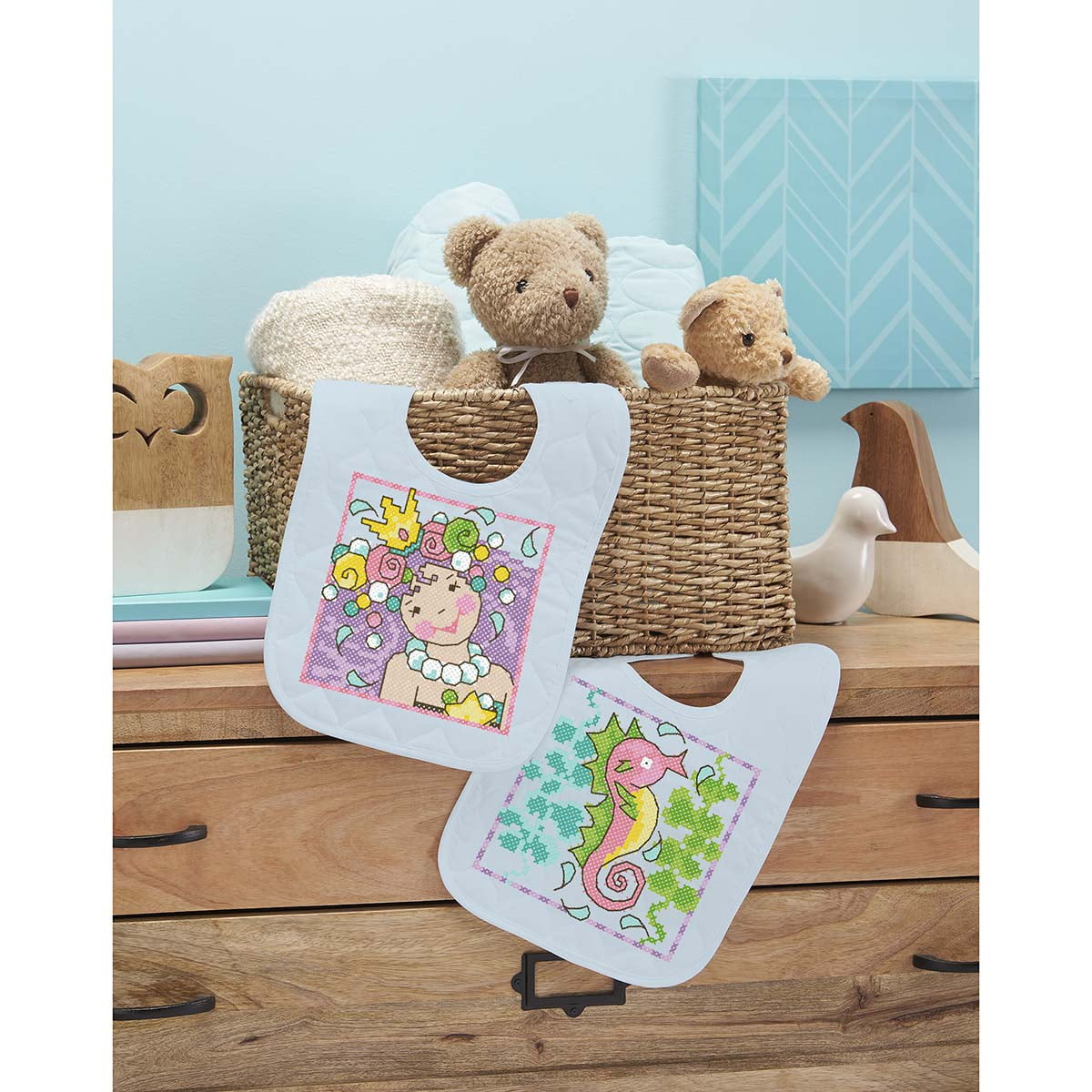 stamped cross stitch baby bibs