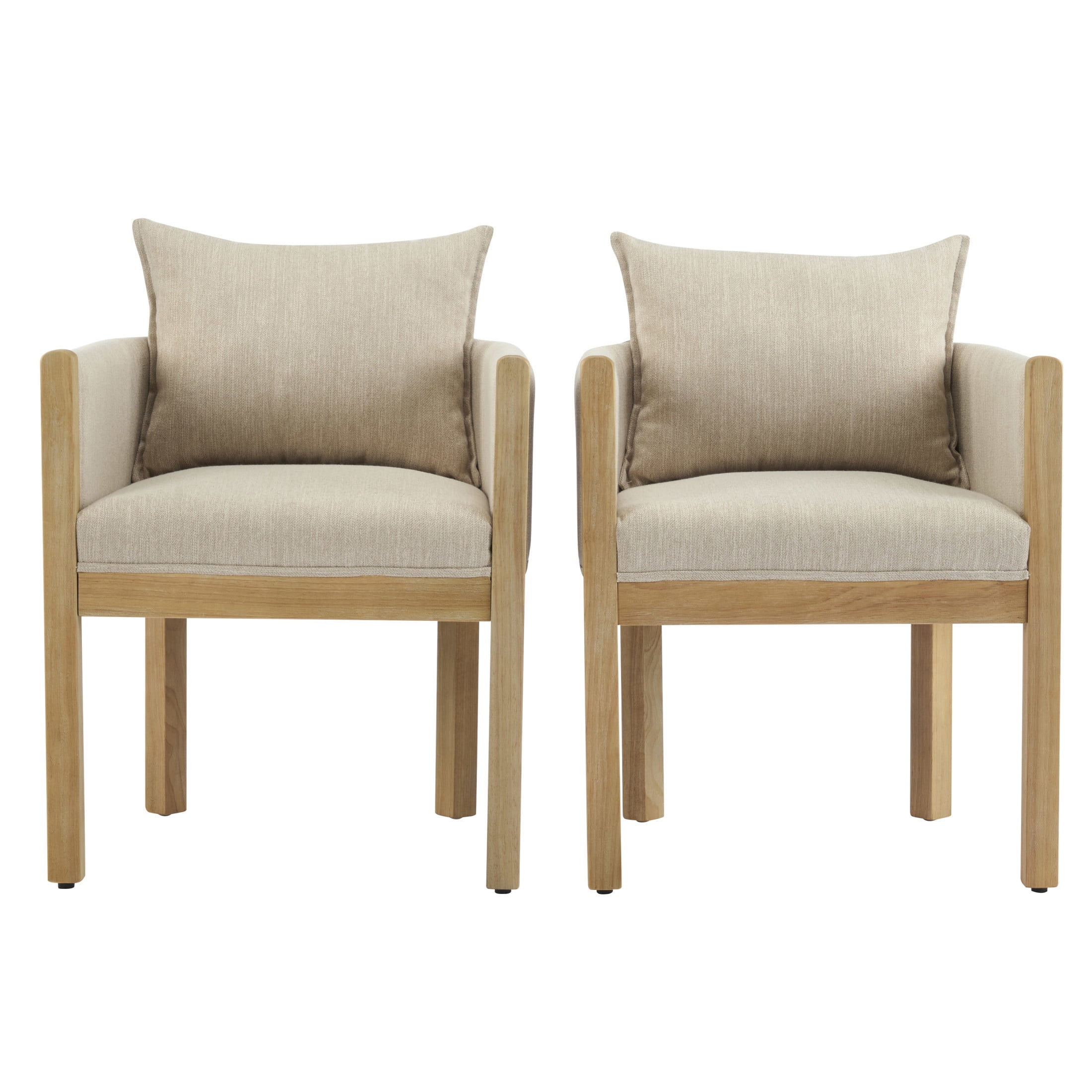 Christopher Knight Home Linen Upholstered Dining Chair, Accent Armchair with Solid Wood Frame, Natural+Beige, Set of 2