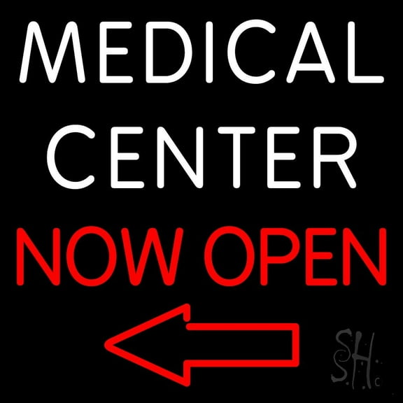 Medical Center Now Open LED Neon Sign 24 x 24 - inches, Black Square Cut Acrylic Backing, with Dimmer - Bright and Premium built indoor LED Neon Sign for Defence Force.