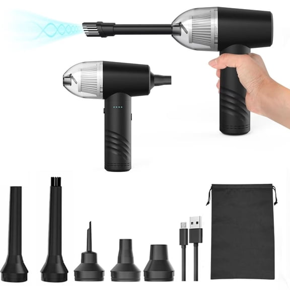 Cordless 3-in-1 Handheld Vacuum & Air Duster, 7Kpa Strong Suction for Car, Home, Keyboard Cleaning (Black)