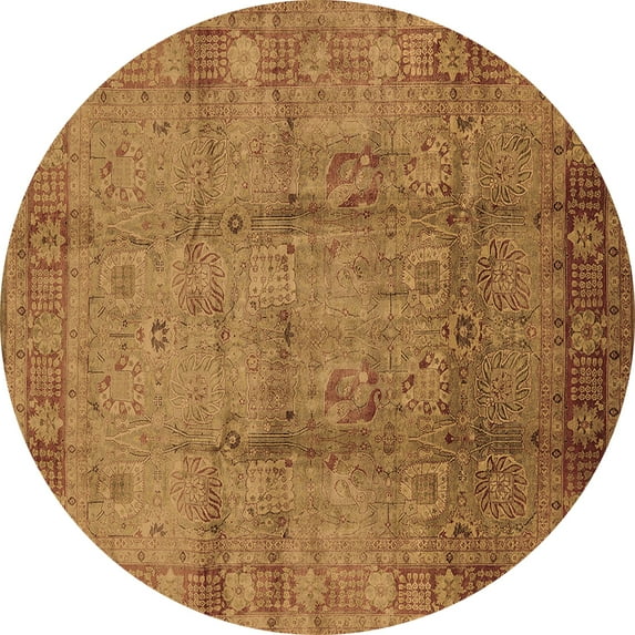 Ahgly Company Indoor Round Oriental Brown Industrial Area Rugs, 7' Round