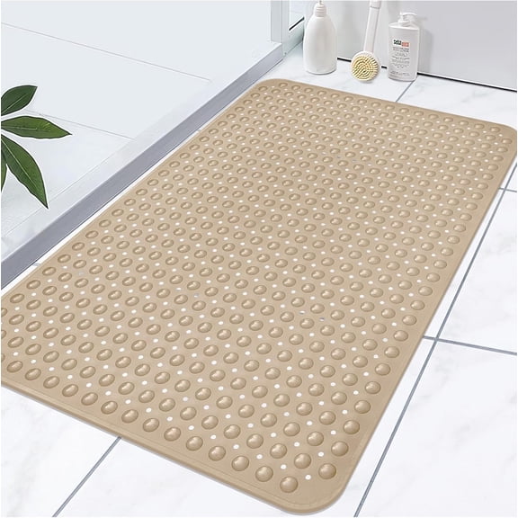 Extra Large Shower Mat, 47.2 x 31.5 Inch Non Slip Shower Mats for Inside Shower with Drain Hole and Suction Cups, Soft Trimmable TPE Anti Slip Shower Mat for Walk in Shower Stall, Heavy Mat