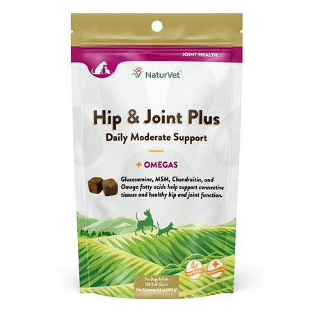 NaturVet Hip & Joint Plus, 120 Soft Chews, Supports Healthy Hip & Joint Function, Enhanced With Glucosamine, Chondroitin, MSM & Omegas for Dogs & Cats