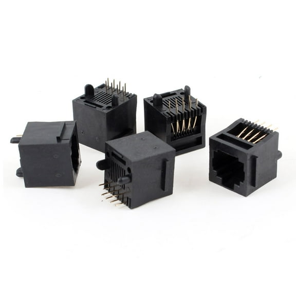 Unique Bargains 5pcs 180 Degree Push in Type RJ45 8P8C Network PCB Jacks Socket Connector Black