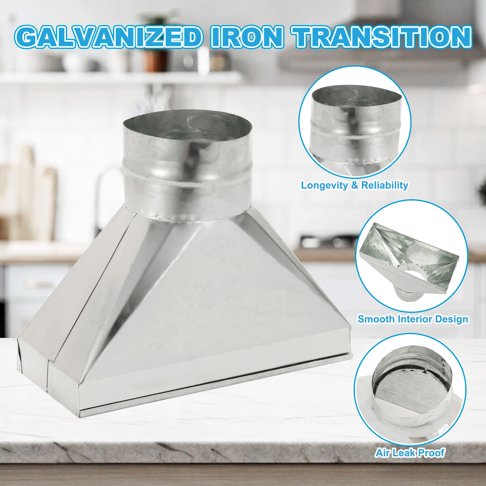 Uxcell 10" x 4" x 4" Straight Register Boot, Galvanized Steel Transition Rectangular to 4" Round Duct Transition Fitting for Connecting Floor Register Grille HVAC Duct Fittings