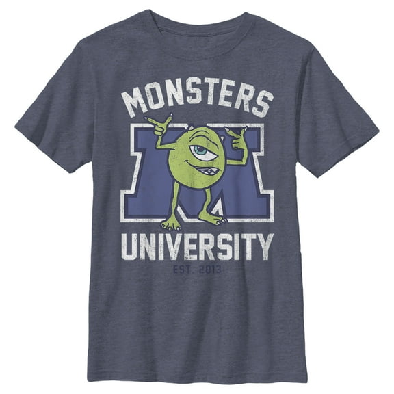 Boy's Monsters Inc Cartoon Mike Graphic Tee Navy Blue Heather Small