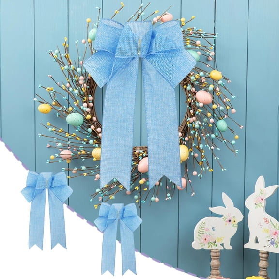 Handmade Cloth Bows for Party Decorations | 2-Pack Solid Color Ribbon Bows with Bell Pendants | 9.84x7.09 Inch Decorative Accessories for Christmas, Weddings & Events