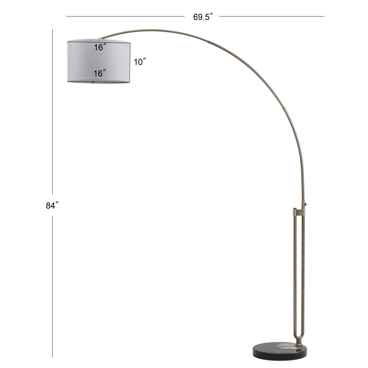 Safavieh Polaris 84" 1-Light Contemporary Antique Brass Floor Lamps Glass with Off-White Midcentury Modern Shades