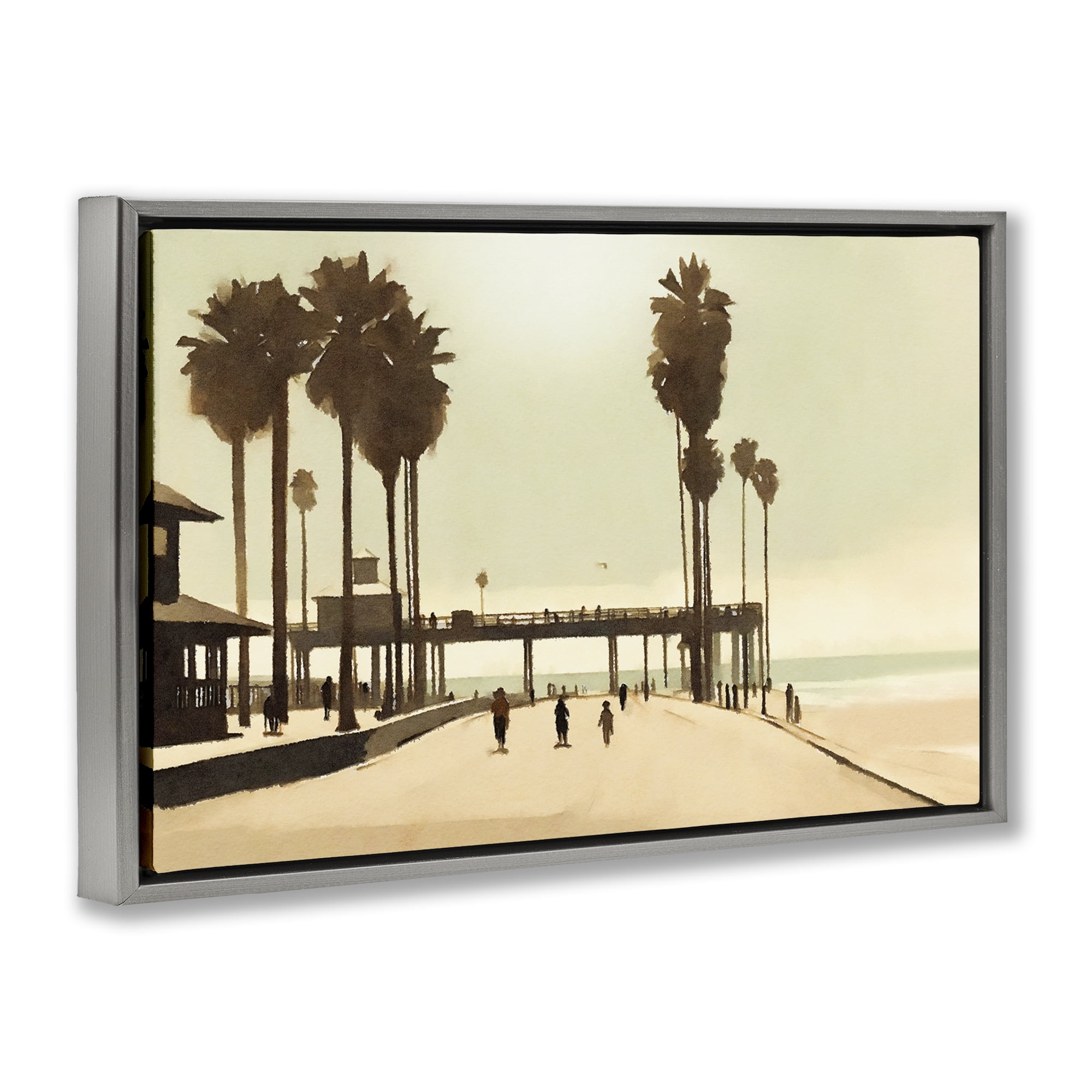 Stupell Industries Tropical Beach Walkway Landscape & Nature Painting Gray Floater Framed Canvas Art Print Wall Art, 31 x 21